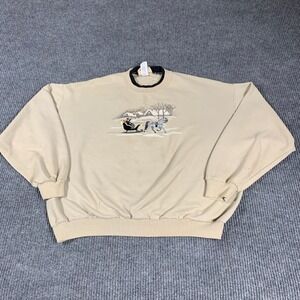 VTG Top Stitch Sweatshirt Adult XL Beige Sled Horse Embroidered Christmas Winter